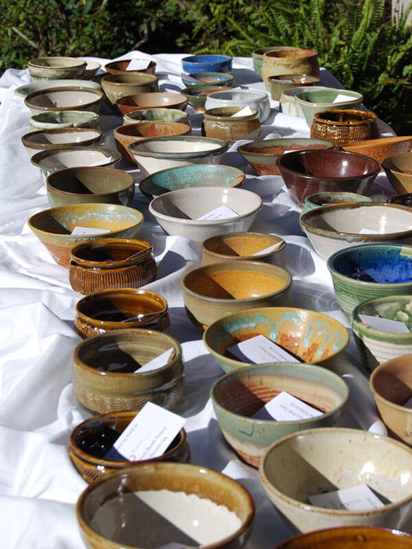 Empty bowls at food pantry during food drive